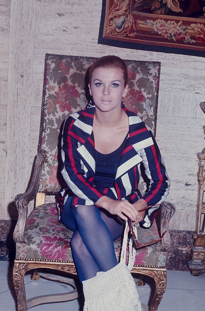 Ann-Margret at The Regency Hotel wearing a red white and blue striped jacket.