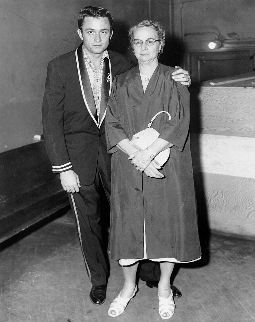 Johnny Cash with his mother Carrie Cash, 1957.