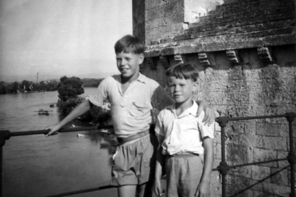 Mick Jagger (left) aged 8, on a family holiday with his younger brother, 1951.