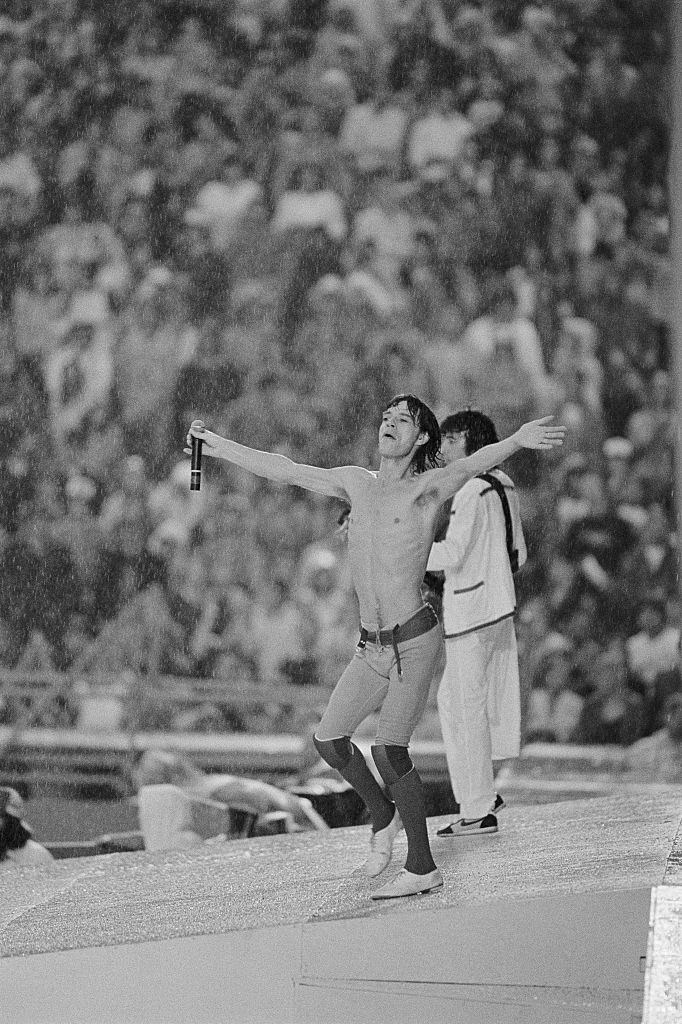 Mick Jagger and Keith Richards Performing in Front of Crowd, 1968.