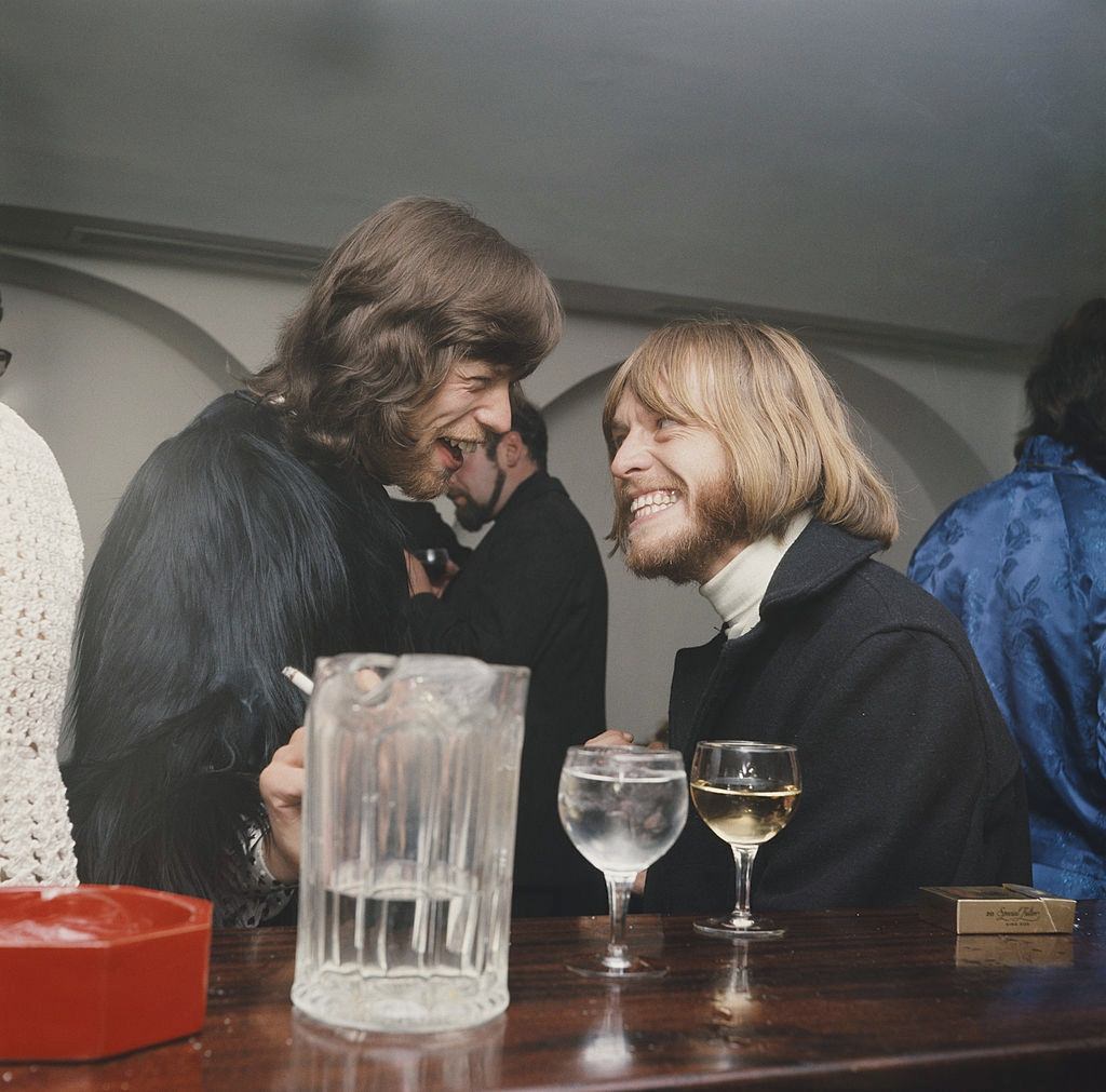 Mick Jagger with Brian Jones, 1968.