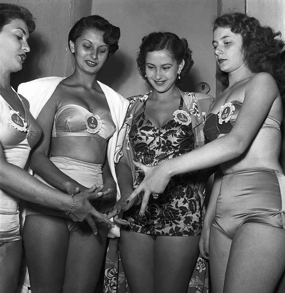 Sophia Loren, in the selection of Miss Italia, Salsomaggiore Terme, 1950.