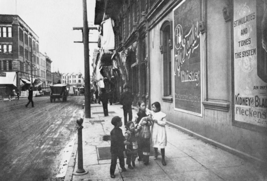 Children walking in Portland’s historic Chinatown, ca. 1900s