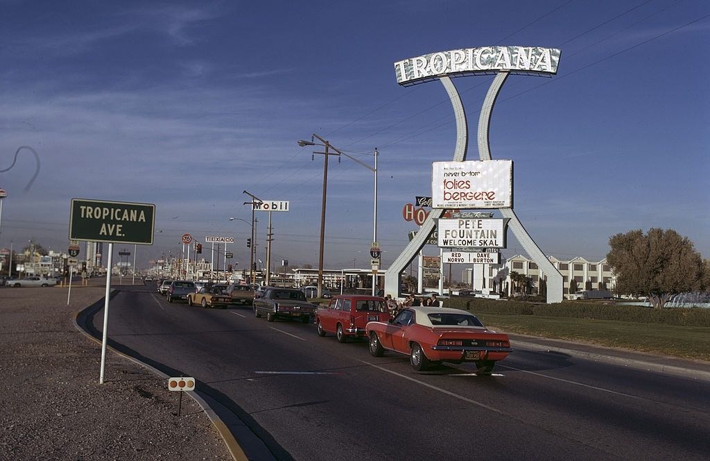 Las Vegas, On the 'Strip' road bordered with palaces and casinos, the 'Tropicana', 1971.