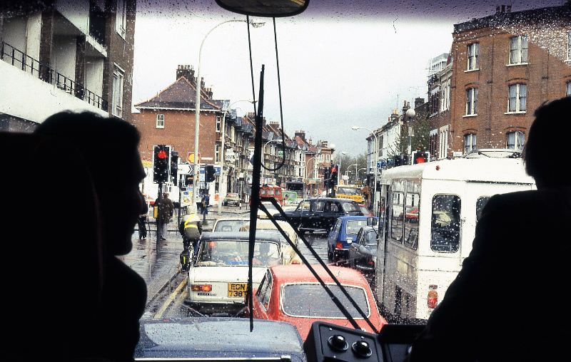 Fulham Palace Road (northbound by junction of Lillie Road), London, 1983