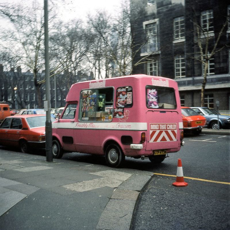 A Tonibell ice cream van in Montague Place, London, 1980