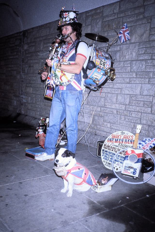 Busker in London, 1985