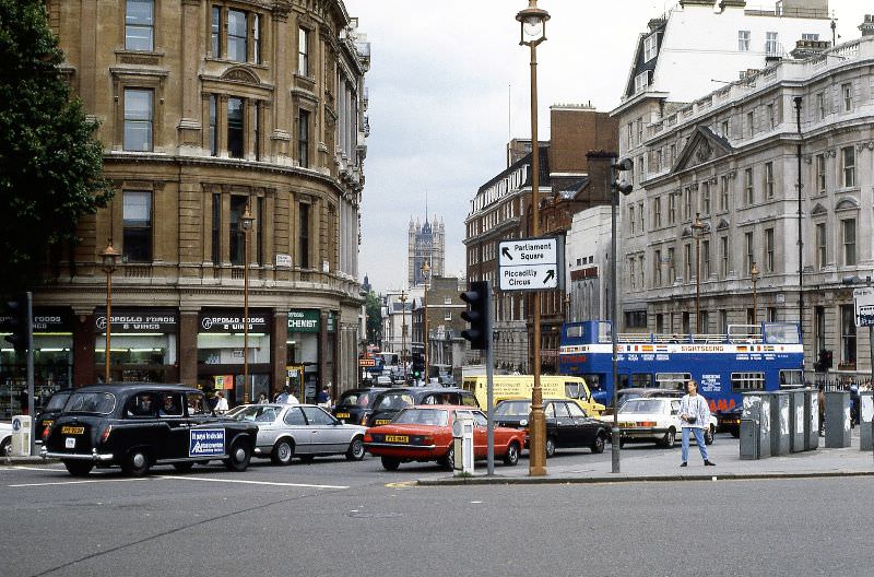 Trafalgar Square (looking down Whitehall), London, 1985