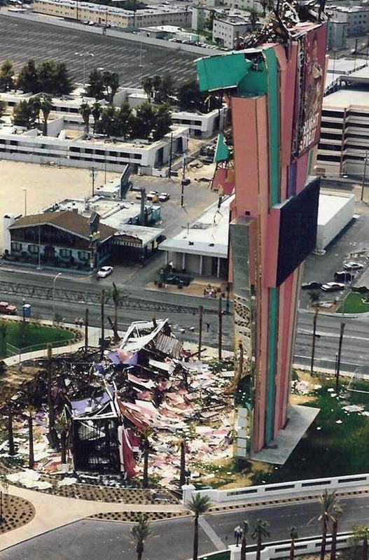 Wreckage of the Las Vegas Hilton sign after a storm, July 21, 1994.
