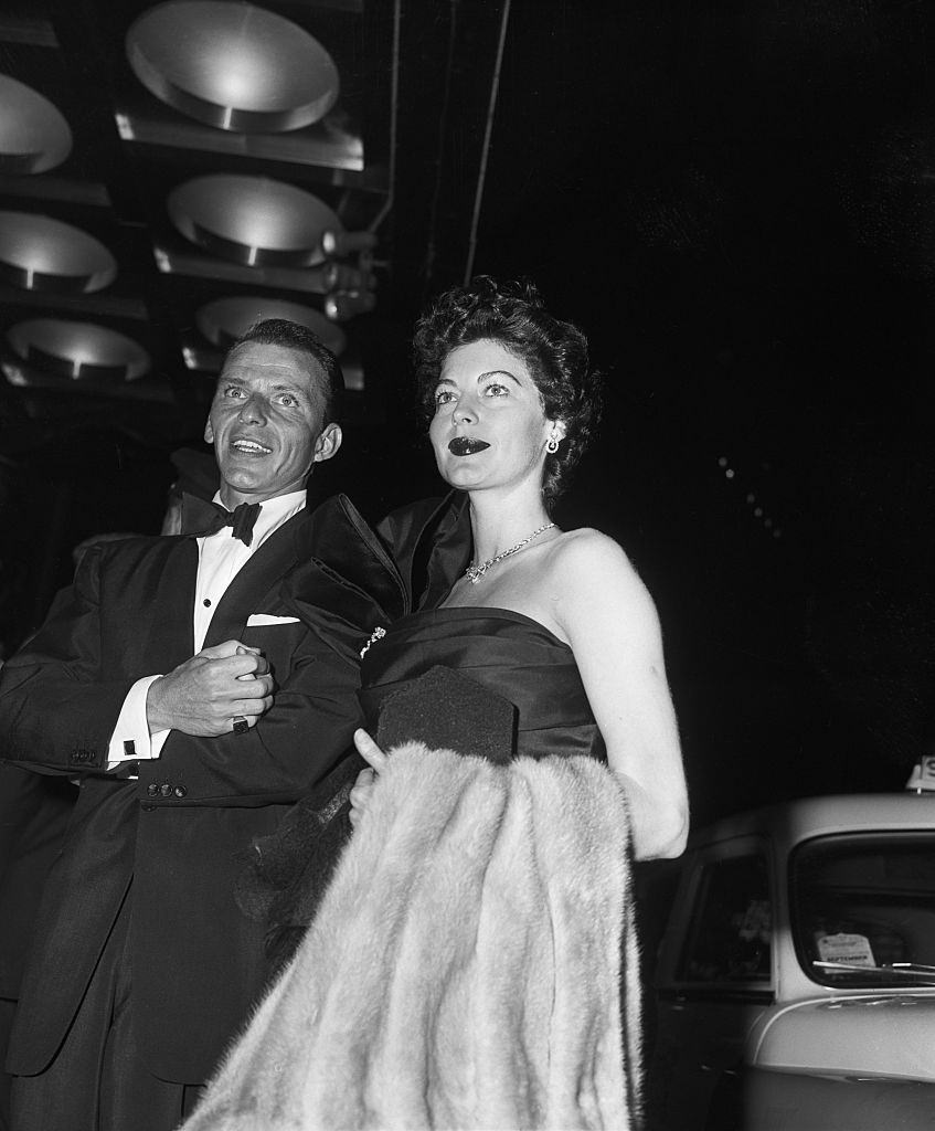 Frank Sinatra and Ava Gardner arrive at Rivoli for premier of "Snows of Killamanjaro", 1952.