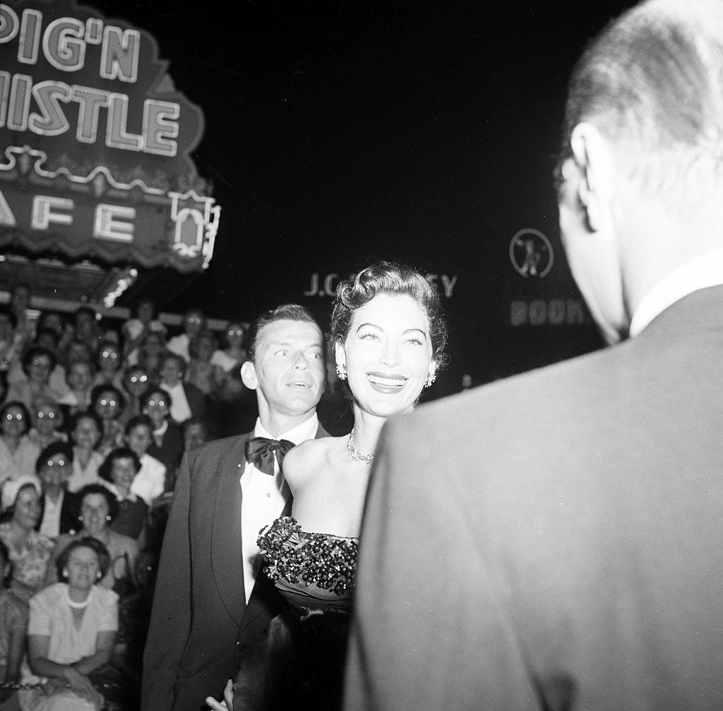 Frank Sinatra and Ava Gardner the premiere of "Showboat" in Los Angeles, California.