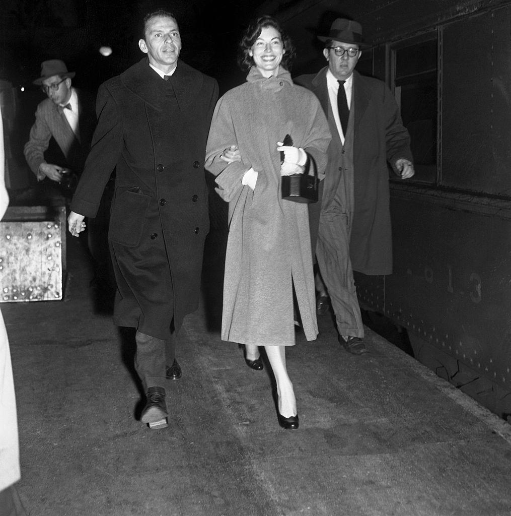 Frank Sinatra and Ava Gardner arriving from Philadelphia, where they applied for marriage license, 1951.