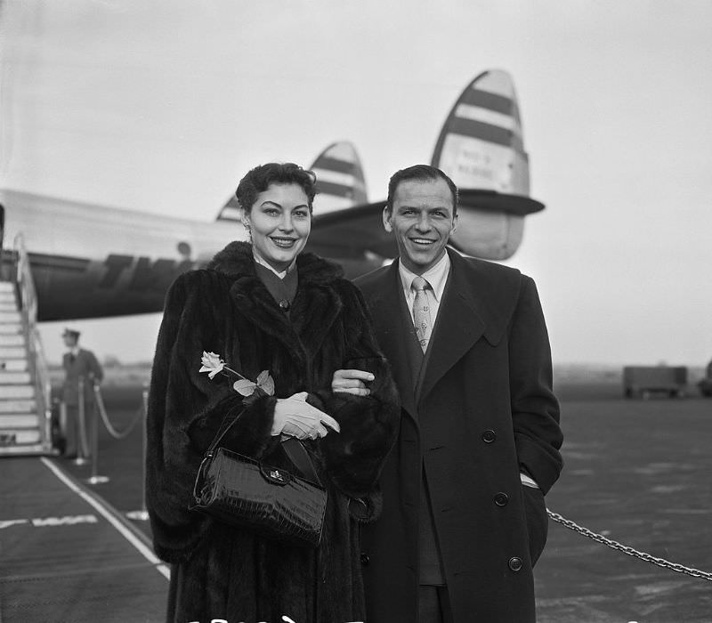 Frank Sinatra and Ava Gardner at LaGuardia Airport, New York, 1951.