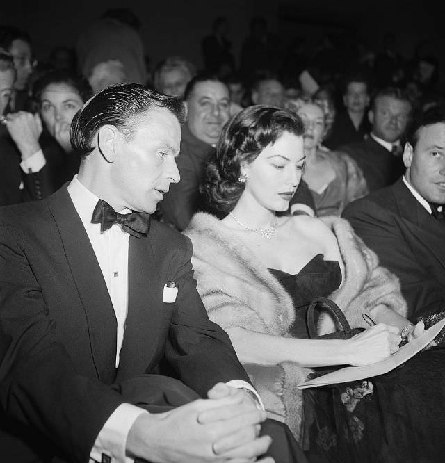 Frank Sinatra and Ava Gardner at the premiere of 'Pandora and the Flying Dutchman,' 1952.