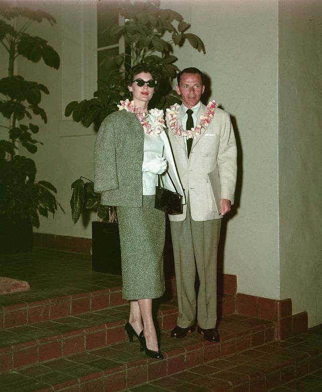rank Sinatra and Ava Gardner during a visit to Hawaii, 1950s.
