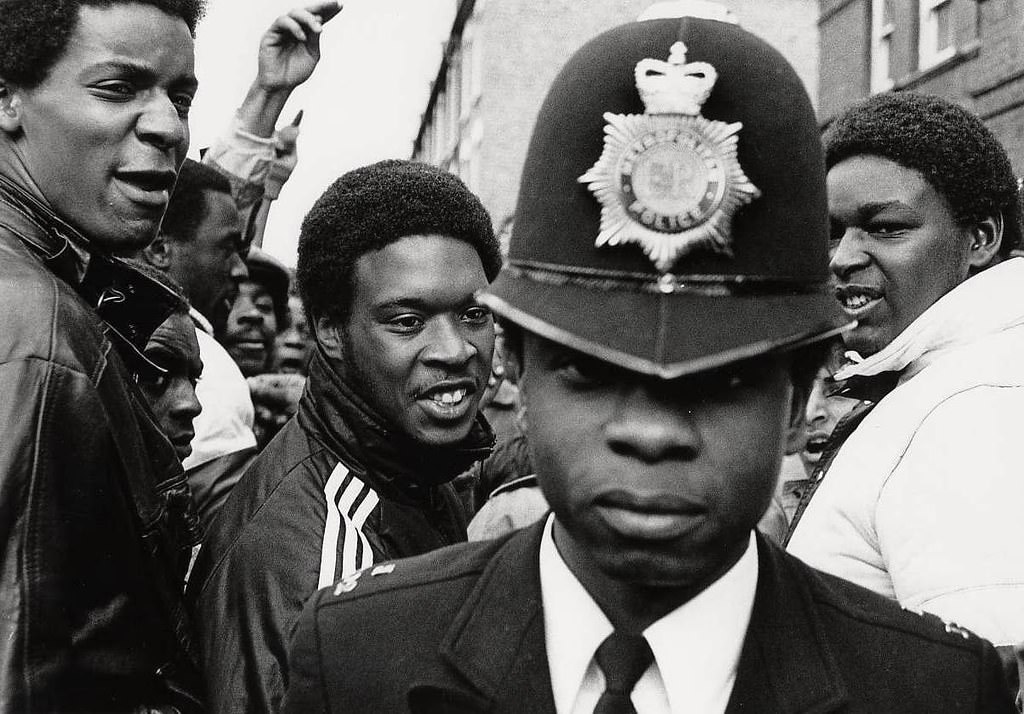 This was a protest in support of the Newham 7, black and asian youth who had been fighting with fascists – London, 1985