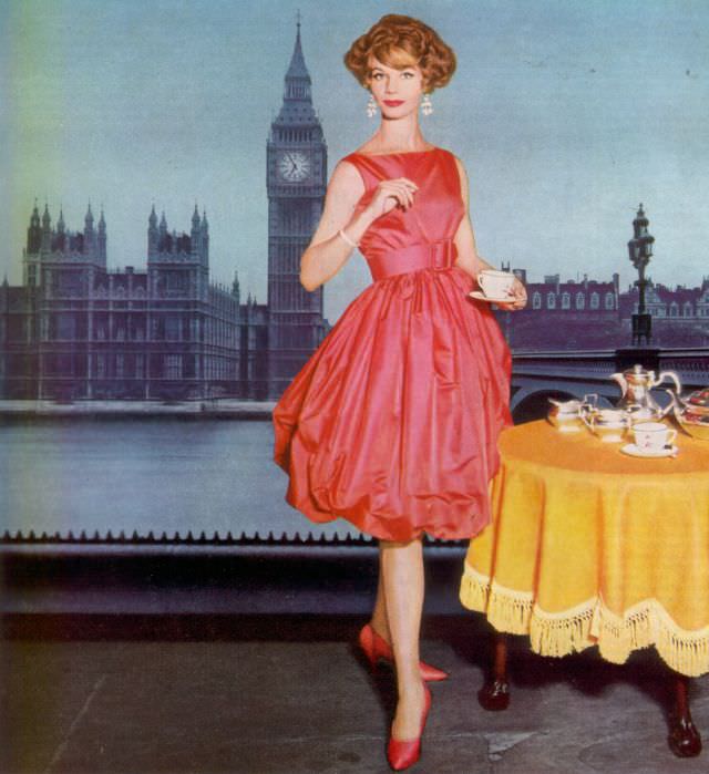 Enid Boulting models a stunning pink taffeta party dress