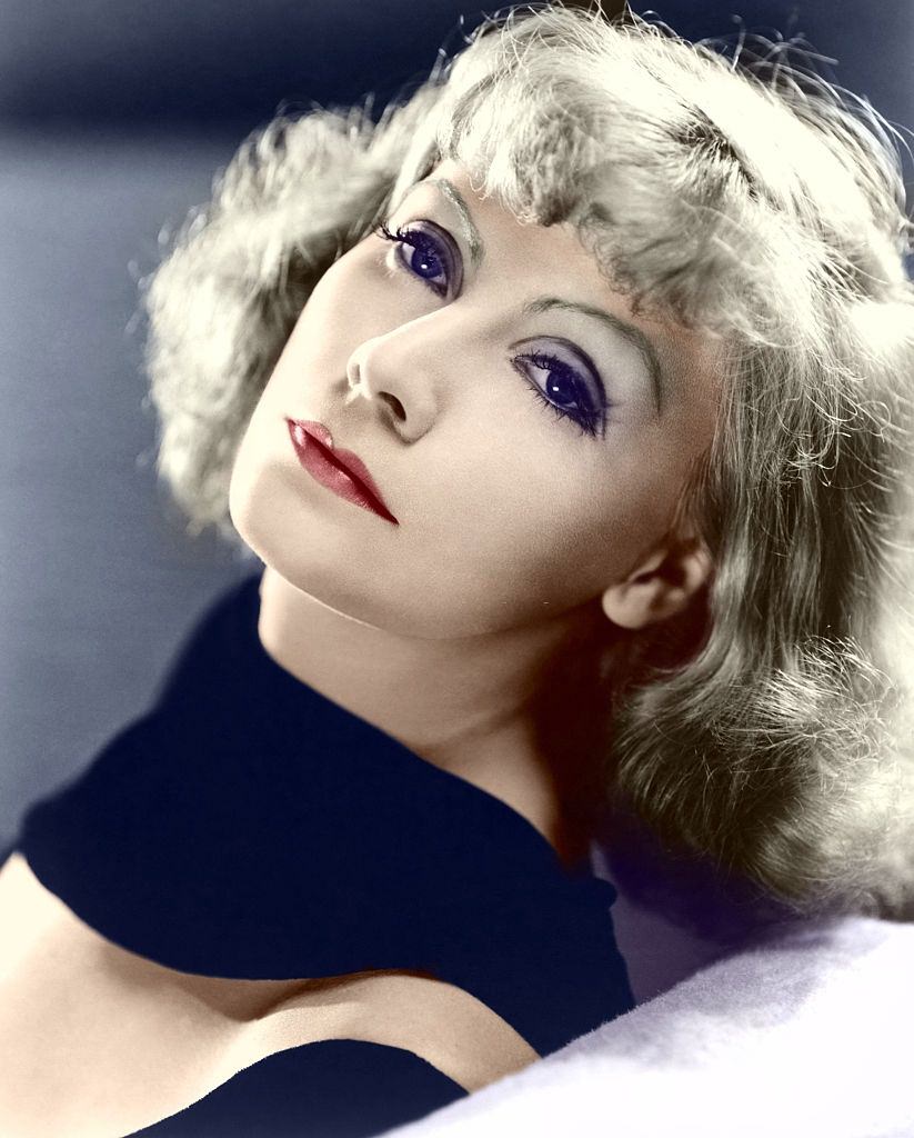 Colorized portrait of Greta Garbo, 1930s.