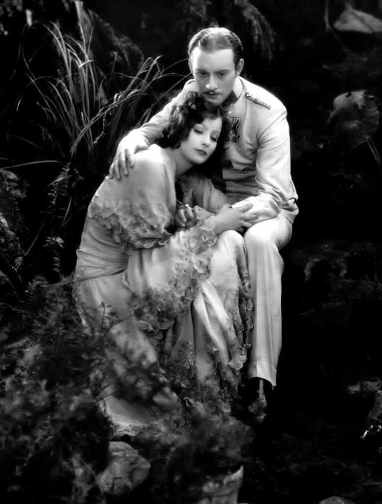 Greta Garbo and actor Conrad Nagel on the set of "The Mysterious Lady".