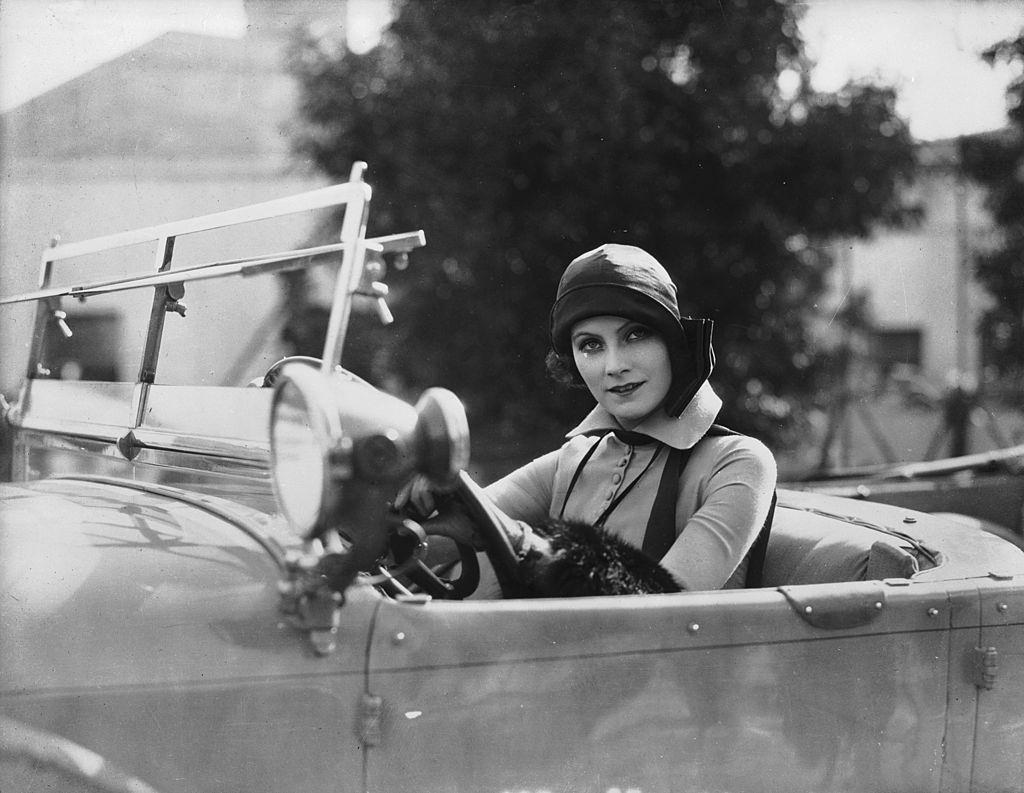 Greta Garbo driving a car, 1925.