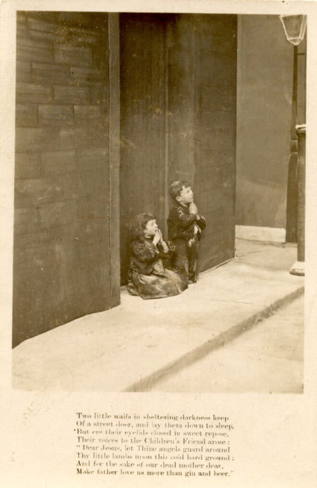 Tow little waifs in sheltering dark new keep of a street door