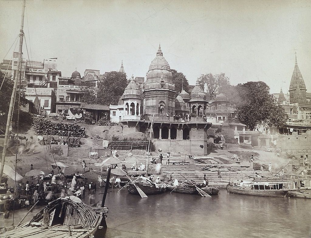 Temples of Varanasi (Benares) on the Ganges River, 1870s.