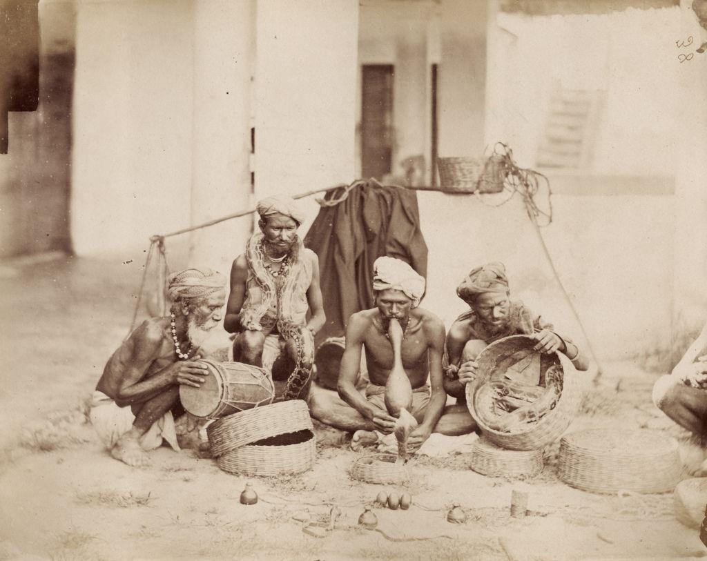 Snake Charmers, India, 1870.