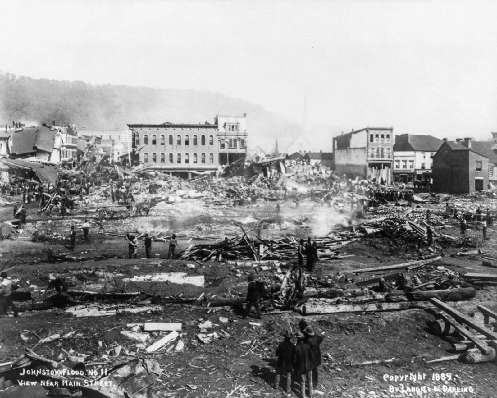 The American Red Cross, led by Clara Barton and with 50 volunteers, undertook a major disaster relief effort.