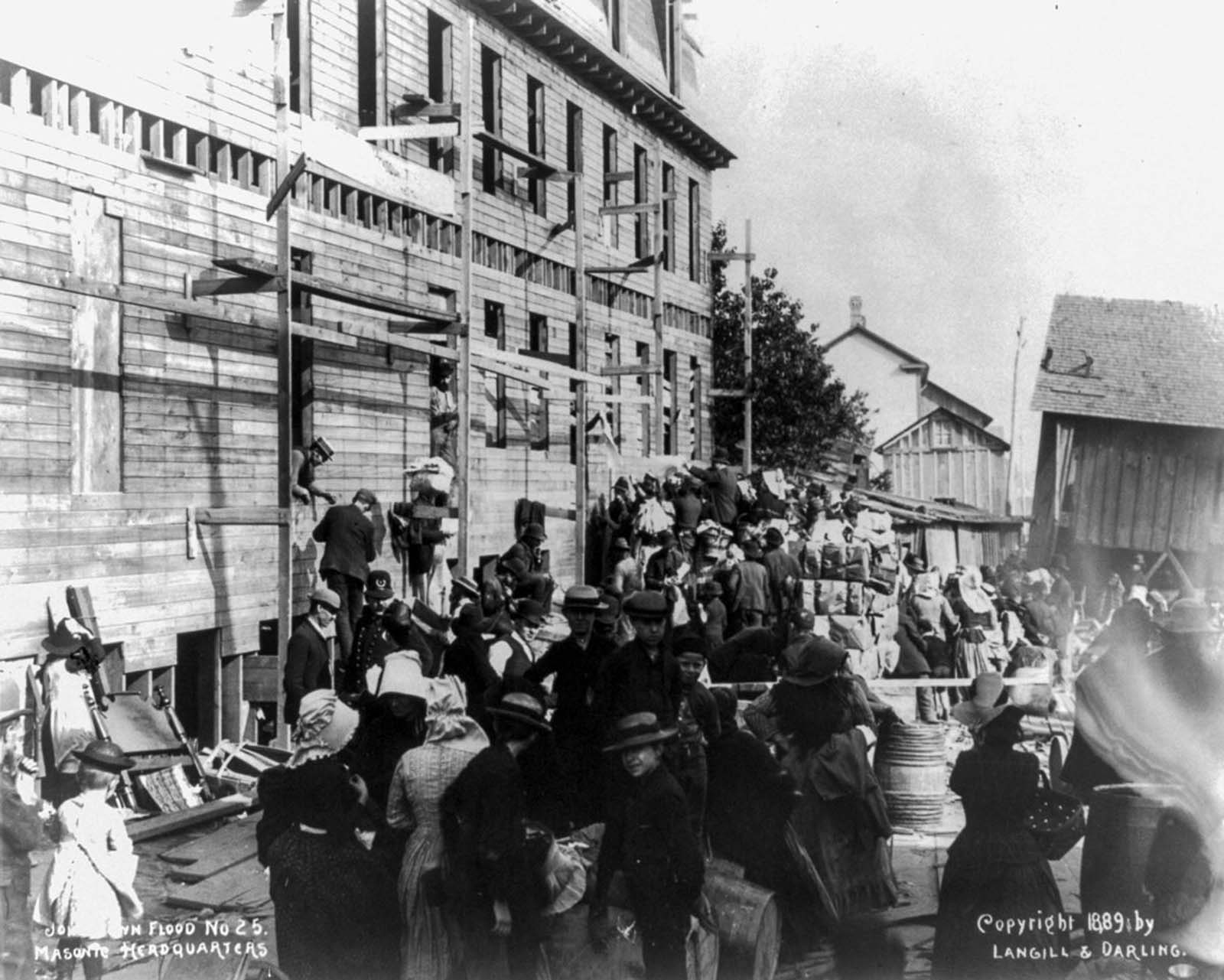 Relief efforts at the Masonic headquarters.