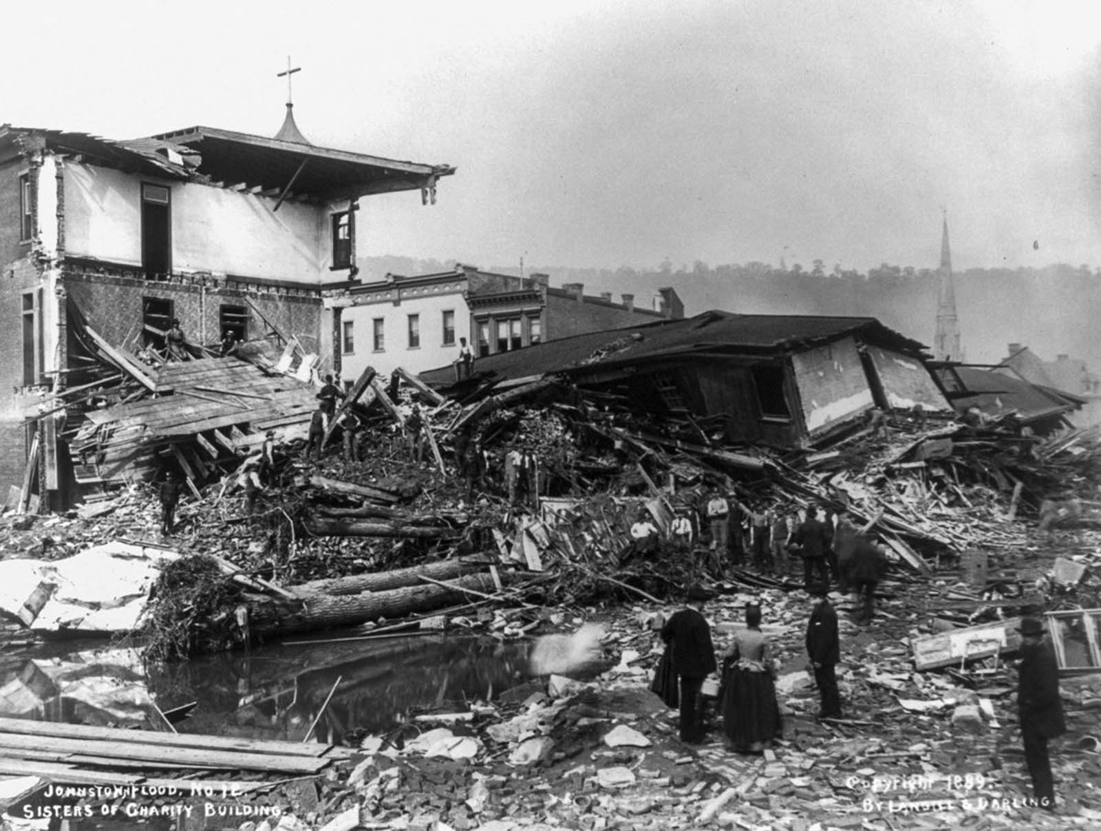 The ruins of the Sisters of Charity building.