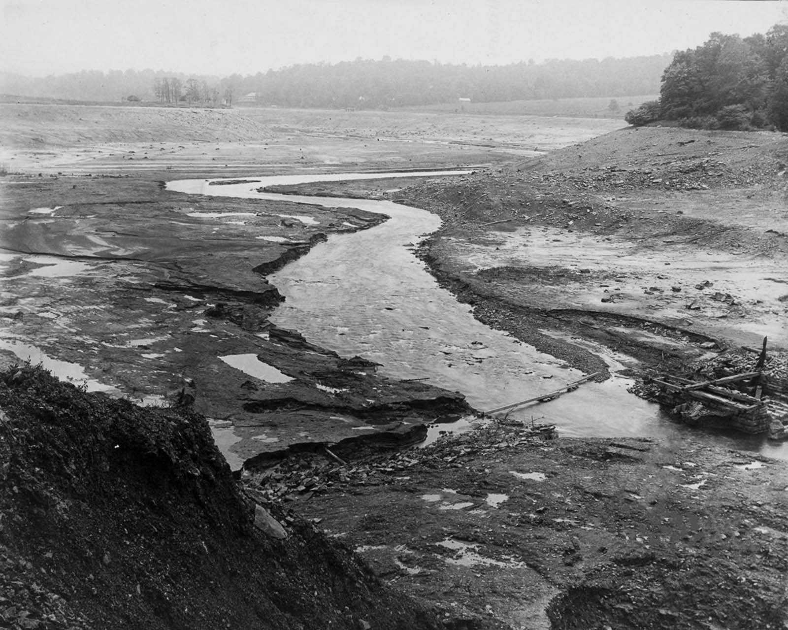 A view from the top of the broken dam.