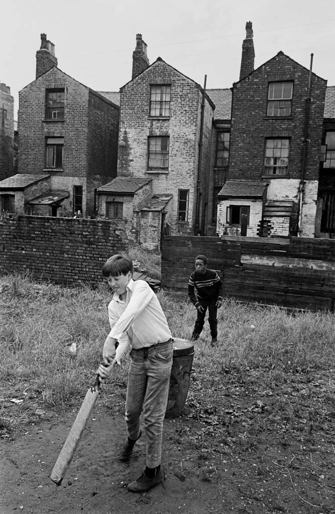 Game of cricket on wasteground Moss Side 1969 71-5