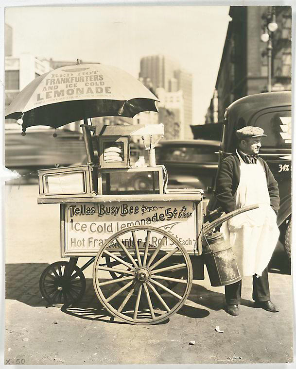 Hot dog stand, West St. and North Moore, Manhattan, April 08, 1936