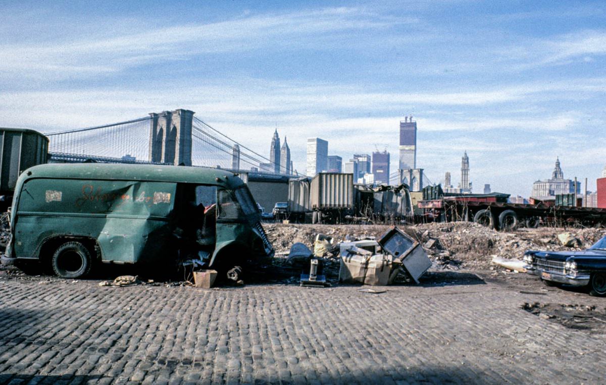 View SW from the foot of the Manhattan Bridge, Brooklyn, 1970