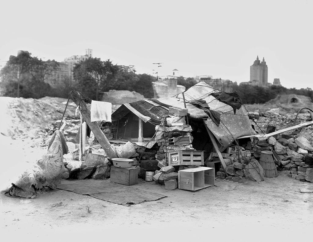 A shack in Hooverville, Central Park, New York City, 1930.