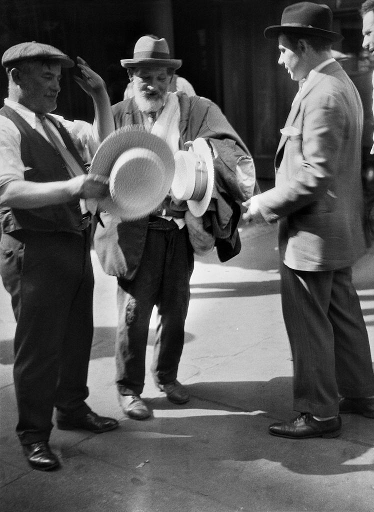 A Jewish hat merchant on the Lower East Side, New York City, 1930s.