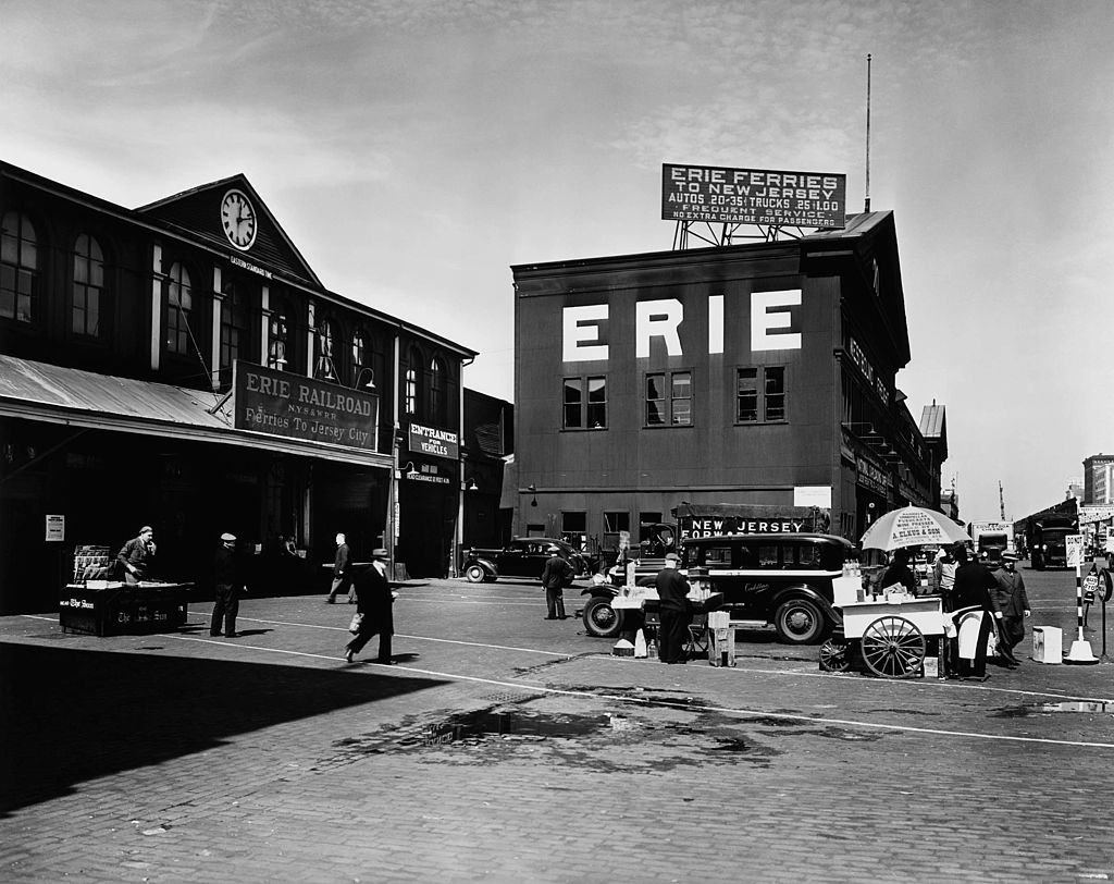 The Erie Railroad ferry station, New York City, 1938.