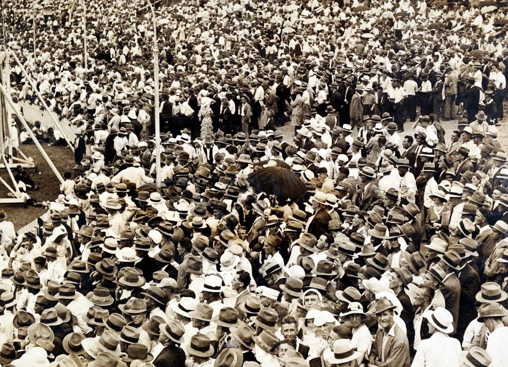Vast crowds attended the Ashes series between Australia and England in Brisbane, 10th February 1933.