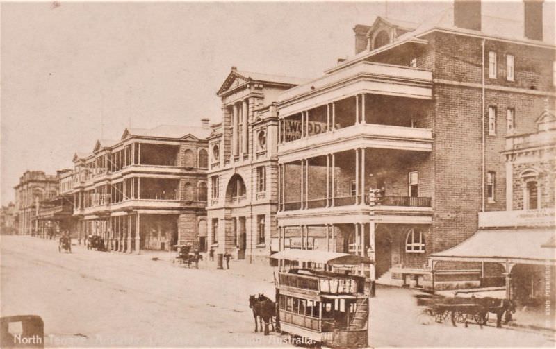 North Terrace. Horse drawn tram in the foreground, Adelaide, circa 1908