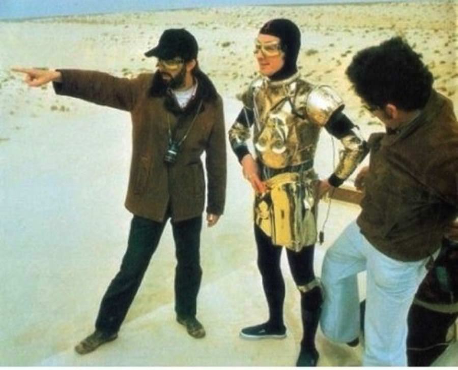 George Lucas gives some direction to Anthony Daniels.