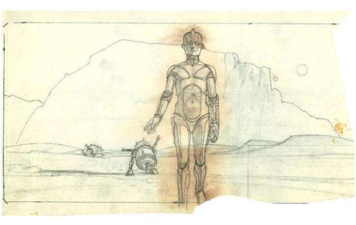 The original concept art for C3PO and R2D2.