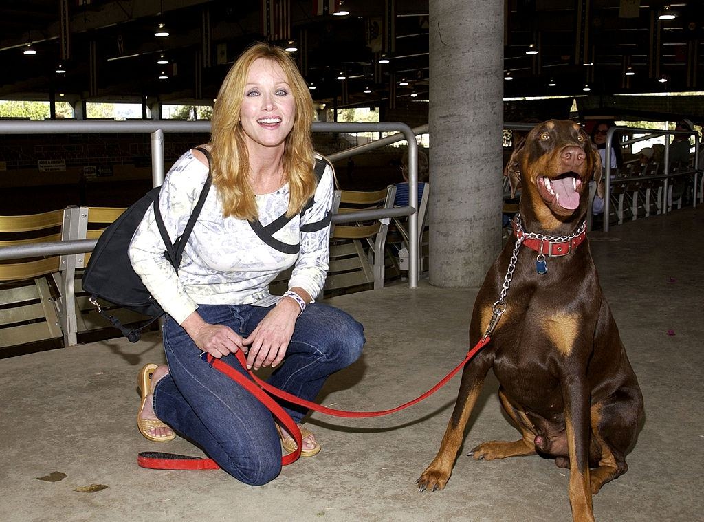 Tanya Roberts with with a rescued dog.