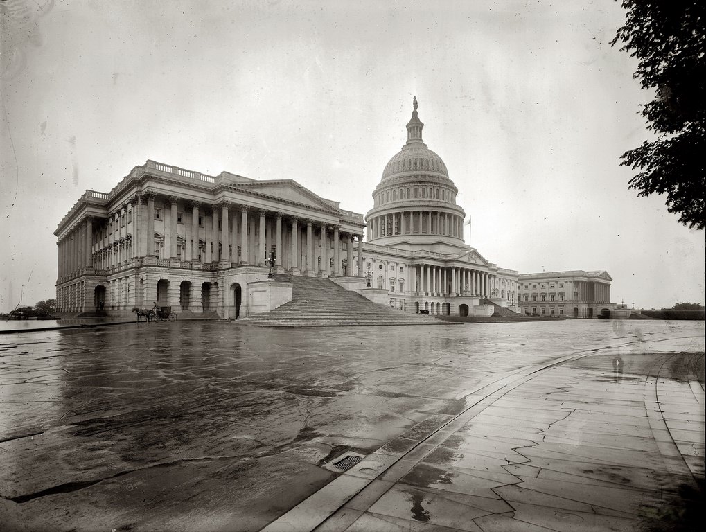 The East Front of the U.S. Capitol, with the Washington Monument at left, 1908.