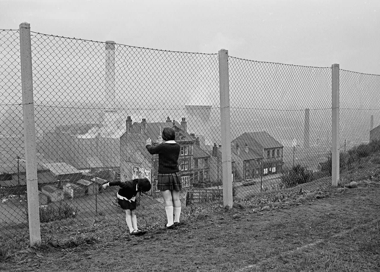 Children and fence, Bradford, 1969