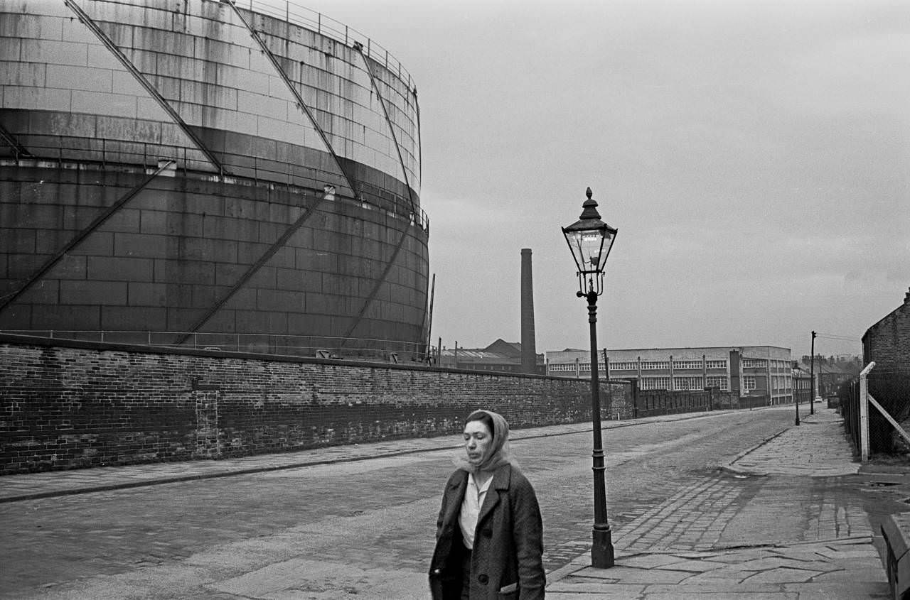 Street scene by gas works, Bradford, 1969