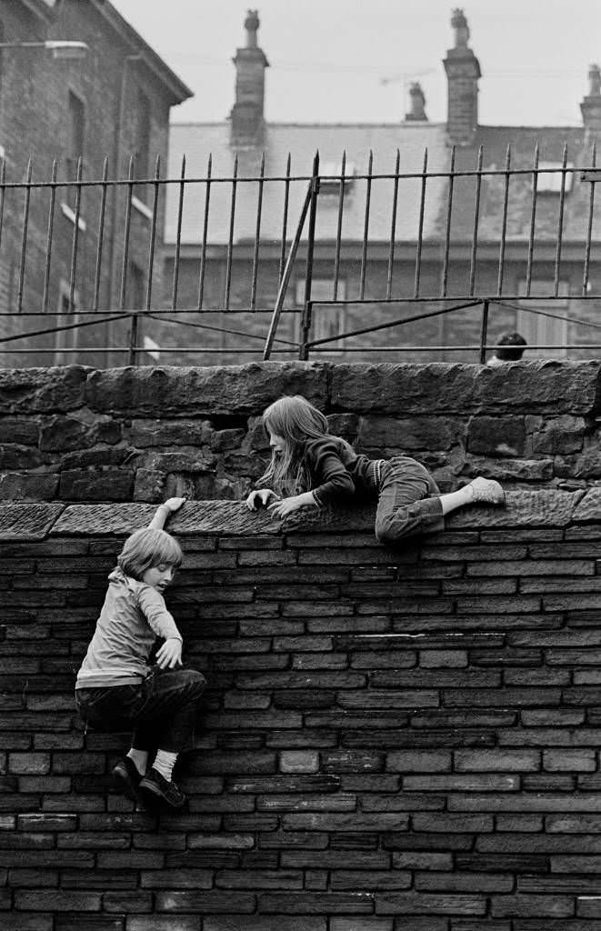 Girls at play, Bradford terraces, 1972