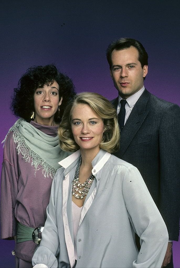 Cybill Shepherd with Bruce Wills and Allyce Beasley, 1985.