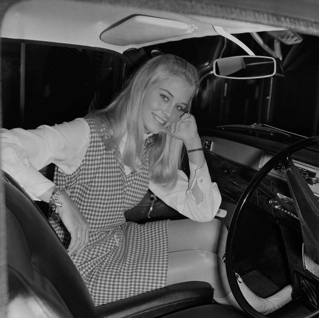 Cybill Shepherd in a car at Heathrow Airport, London, UK, 7th October 1968.