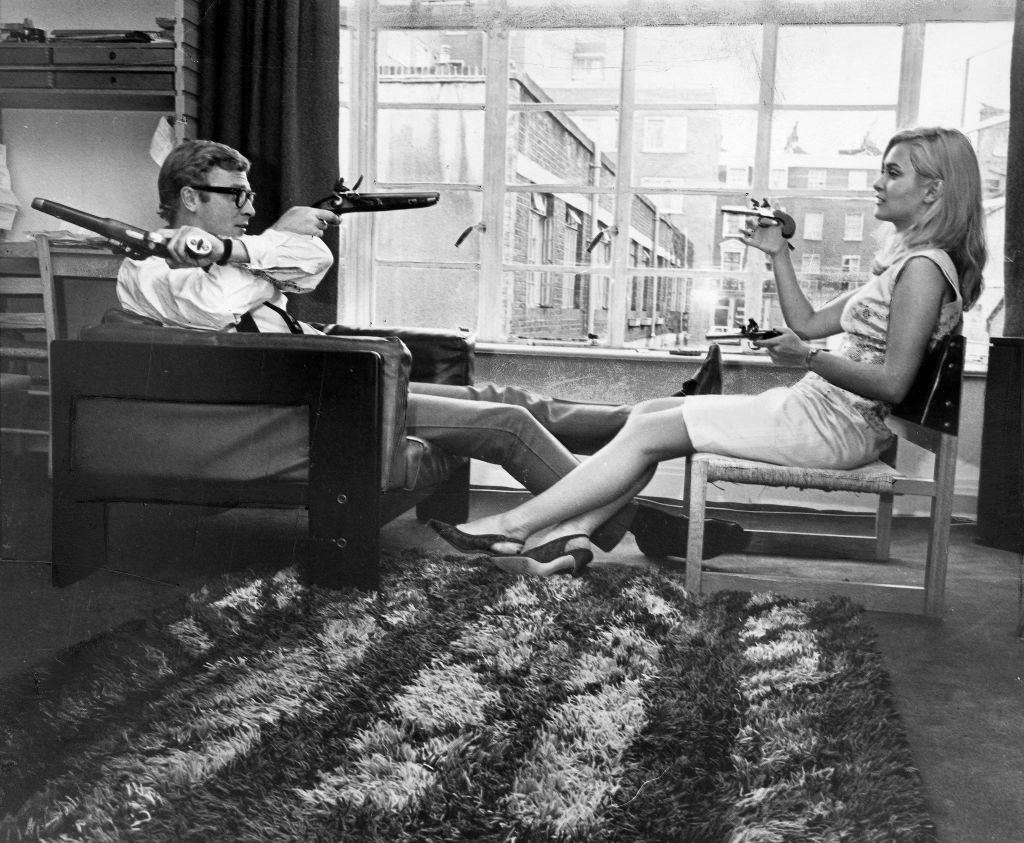 Michael Caine with Alexandra Bastedo, May 1965.