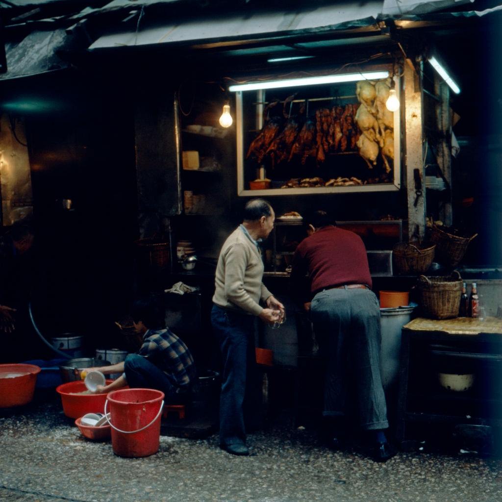Cookshop in the streets of Hon Kong, Early 1980s.
